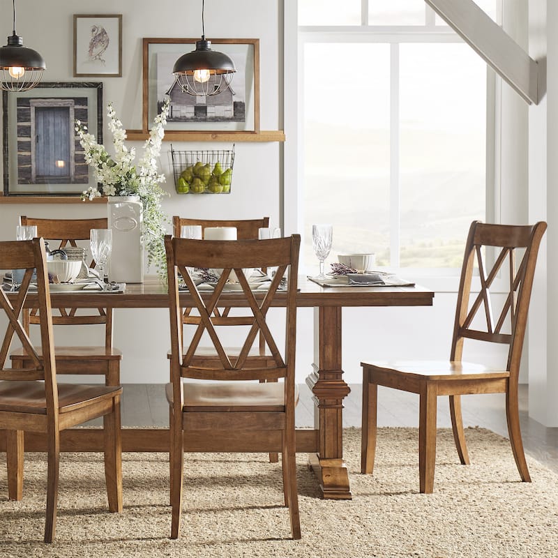 Eleanor Oak Farmhouse Trestle Base 5-Piece Dining Set - X Back by iNSPIRE Q Classic
