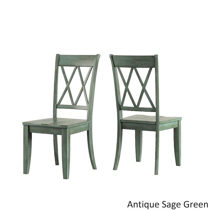 Eleanor Oak Farmhouse Trestle Base 5-Piece Dining Set - X Back by iNSPIRE Q Classic - Oak Table - Antique Sage Green Chairs
