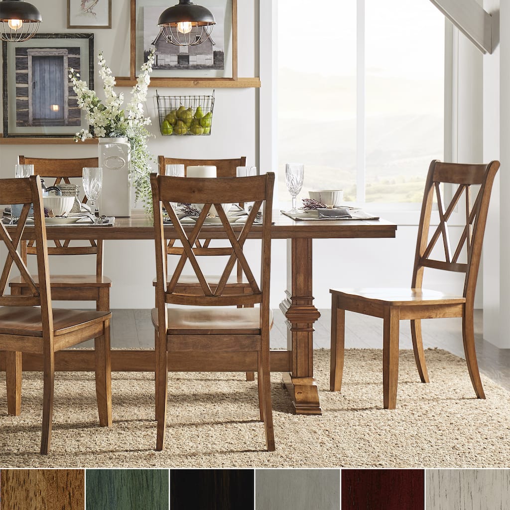 Eleanor Oak Farmhouse Trestle Base 5-Piece Dining Set - X Back by iNSPIRE Q Classic