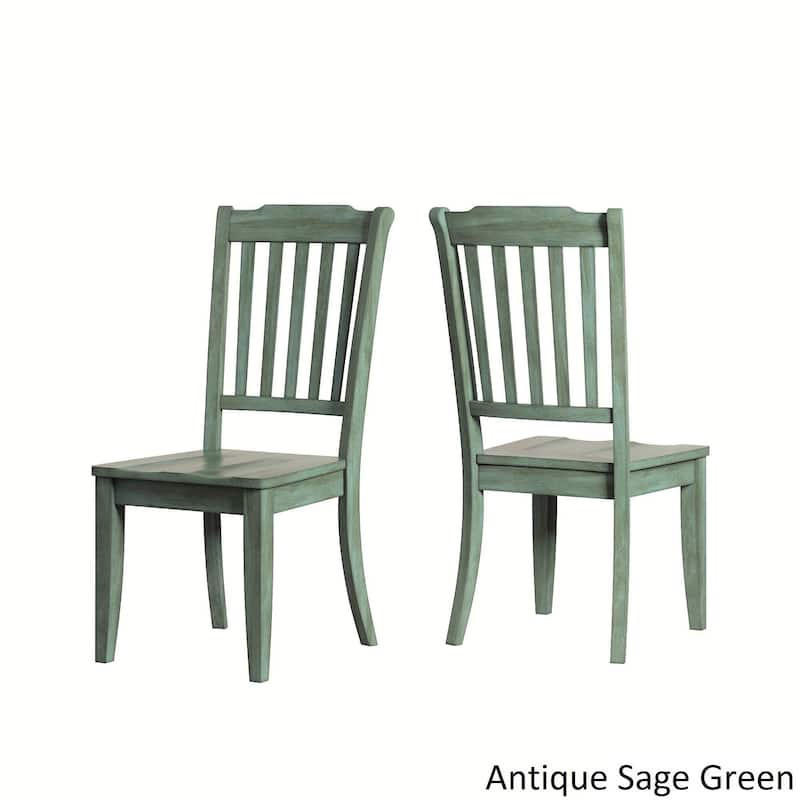 Eleanor Oak Farmhouse Trestle Base 5-Piece Dining Set - Slat Back by iNSPIRE Q Classic - Antique Sage Green Chairs