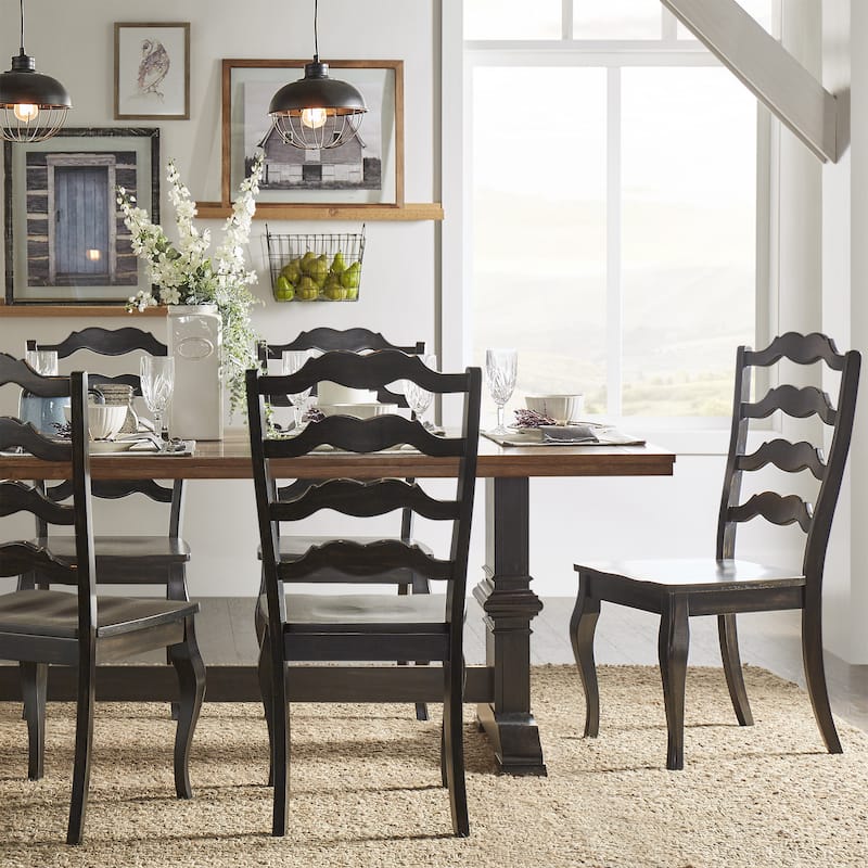 Eleanor Black Farmhouse Trestle Base French Ladder Back 5-piece Dining Set by iNSPIRE Q Classic