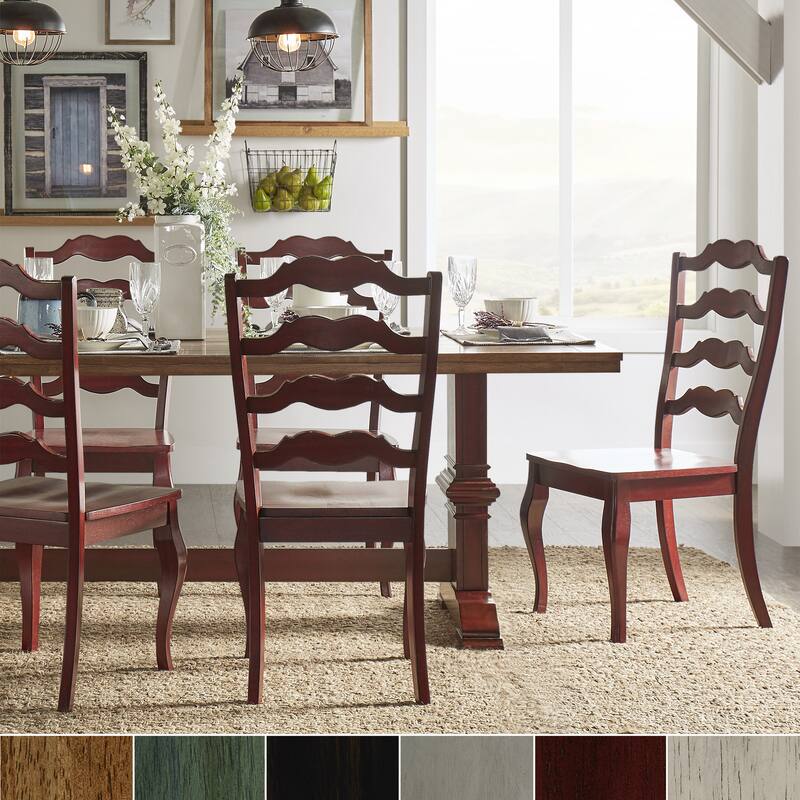 Eleanor Berry Red Farmhouse Trestle Base French Ladder Back 5-piece Dining Set by iNSPIRE Q Classic