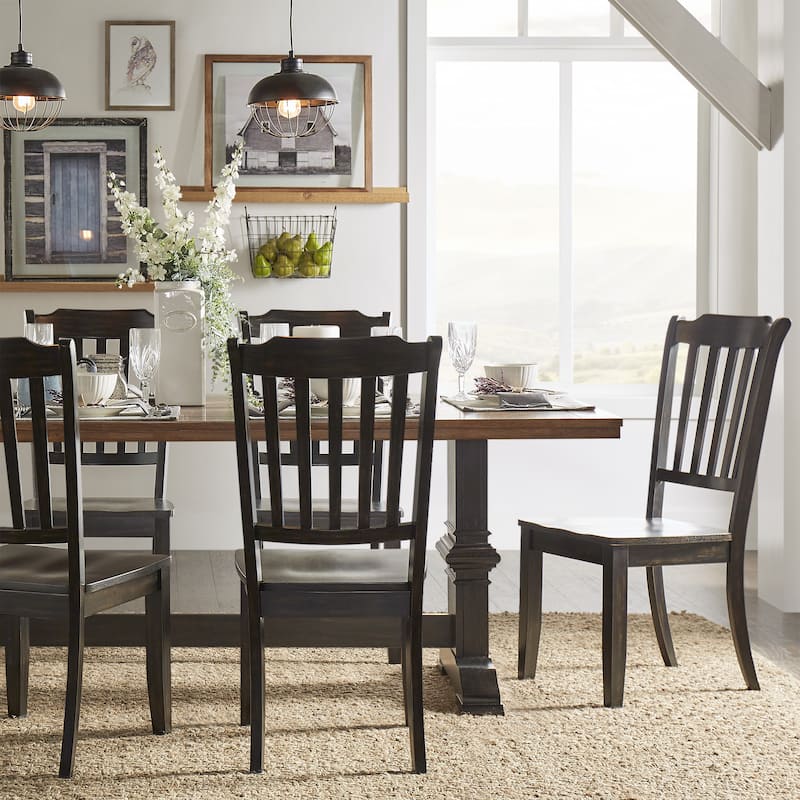 Eleanor Black Farmhouse Trestle Base Slat Back 5-piece Dining Set by iNSPIRE Q Classic