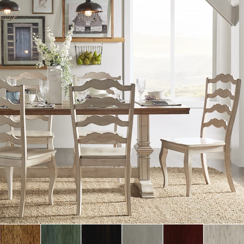 Eleanor Antique White Farmhouse Trestle Base French Ladder 5-piece Dining Set by iNSPIRE Q Classic
