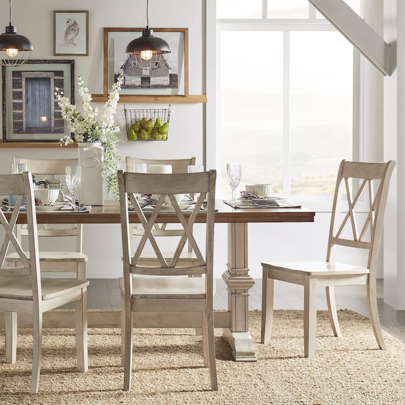 Eleanor Antique White Farmhouse Trestle Base 5-Piece Dining Set - X Back by iNSPIRE Q Classic
