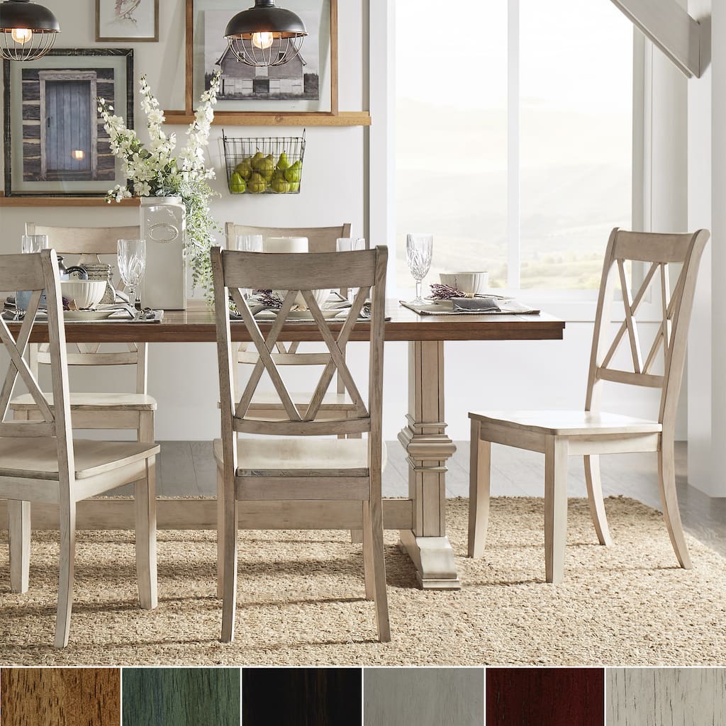 Eleanor Antique White Farmhouse Trestle Base 5-Piece Dining Set - X Back by iNSPIRE Q Classic