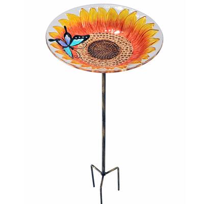 Teamson Peaktop Outdoor Sunflower Fusion Glass 11-Inch Bird Feeder