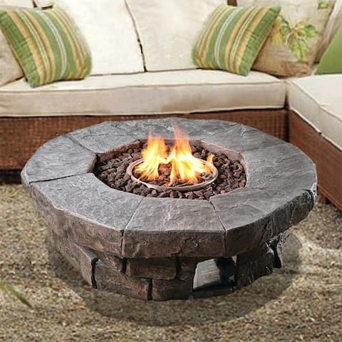 Teamson Home - Outdoor Round Stone Look Propane Gas Fire Pit