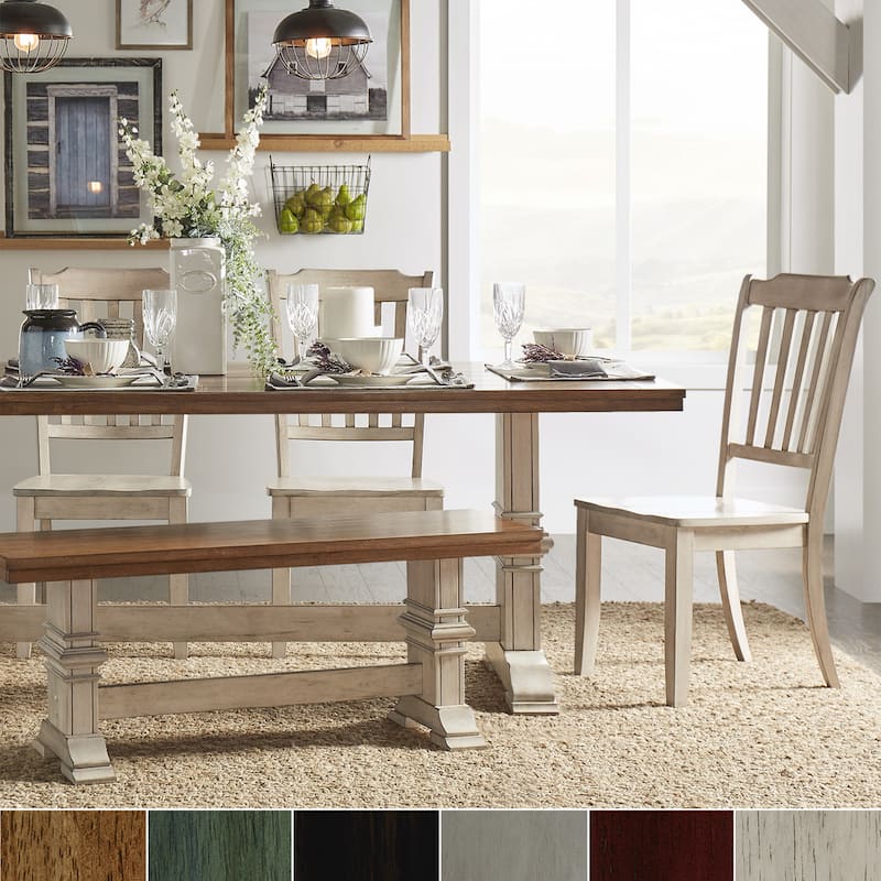 Eleanor Antique White Farmhouse Trestle Base 6-Piece Dining Set - Slat Back by iNSPIRE Q Classic