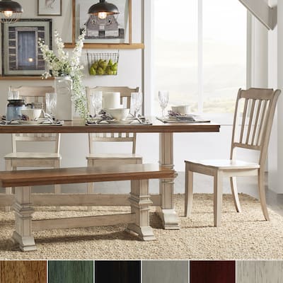 Eleanor Antique White Farmhouse Trestle Base 6-Piece Dining Set - Slat Back by iNSPIRE Q Classic