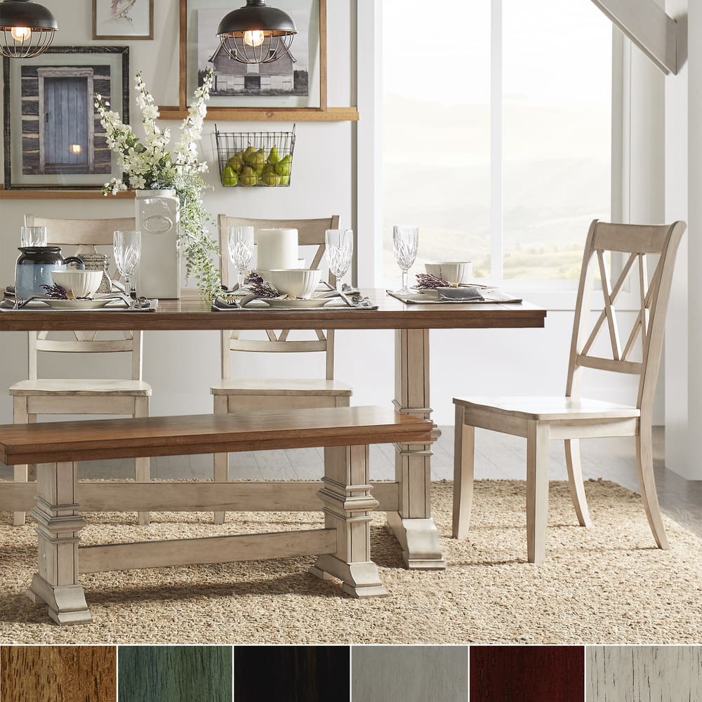 Eleanor Two-Tone Antique White Trestle Base 6-Piece Dining Set by iNSPIRE Q Classic