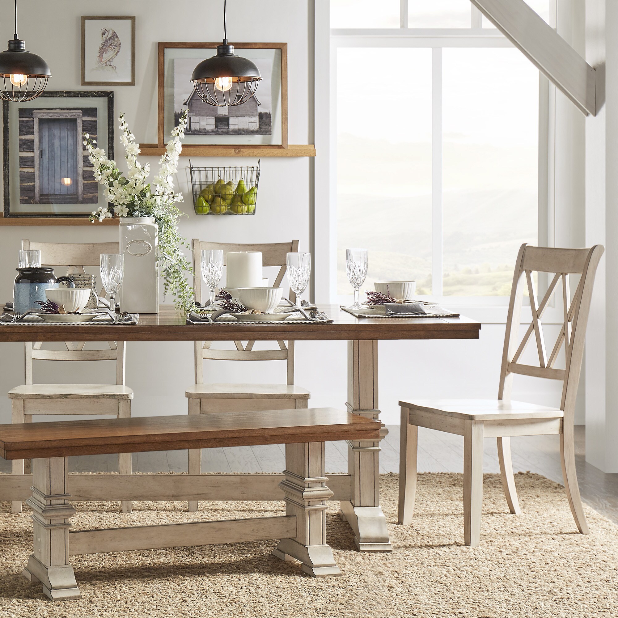 Eleanor Antique White Farmhouse Trestle Base 6 Piece Dining Set X Back By Inspire Q Clic Eleanor Antique White Farmhouse Trestle Base 6 Piece Dining Set X Back By Inspire Q Clic