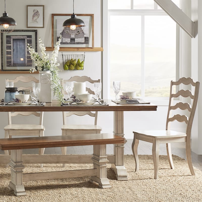 Eleanor Antique White Farmhouse Trestle Base French Ladder 6-piece Dining Set by iNSPIRE Q Classic