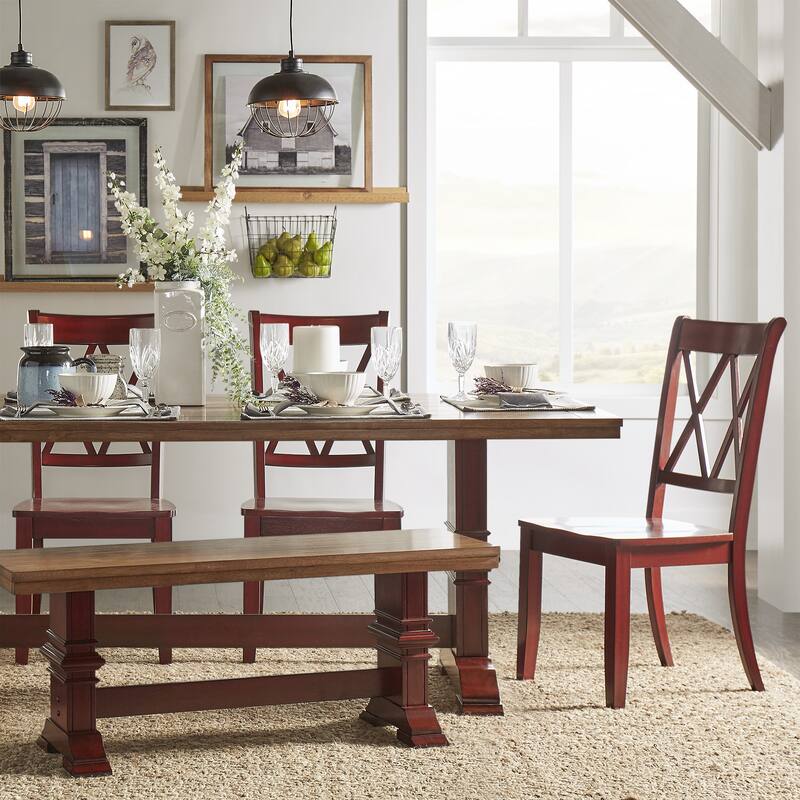 Eleanor Berry Red Farmhouse Trestle Base 6-Piece Dining Set - X Back by iNSPIRE Q Classic