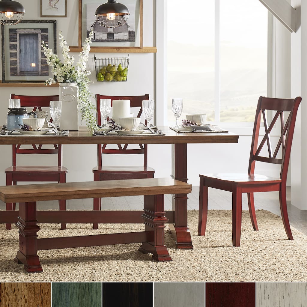 Eleanor Berry Red Farmhouse Trestle Base 6-Piece Dining Set - X Back by iNSPIRE Q Classic