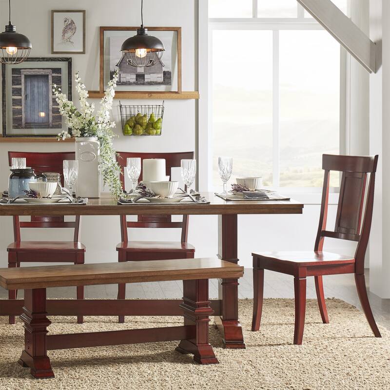 Eleanor Berry Red Farmhouse Trestle Base Panel Back 6-piece Dining Set by iNSPIRE Q Classic