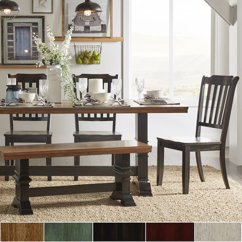 Eleanor Black Farmhouse Trestle Base Slat Back 6-piece Dining Set by iNSPIRE Q Classic