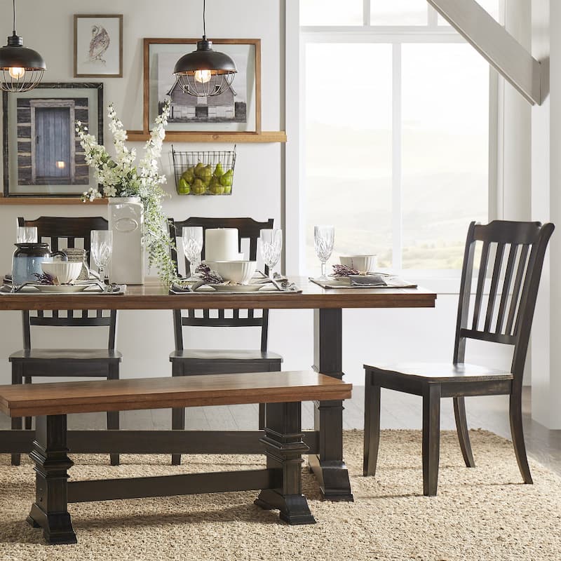 Eleanor Black Farmhouse Trestle Base Slat Back 6-piece Dining Set by iNSPIRE Q Classic
