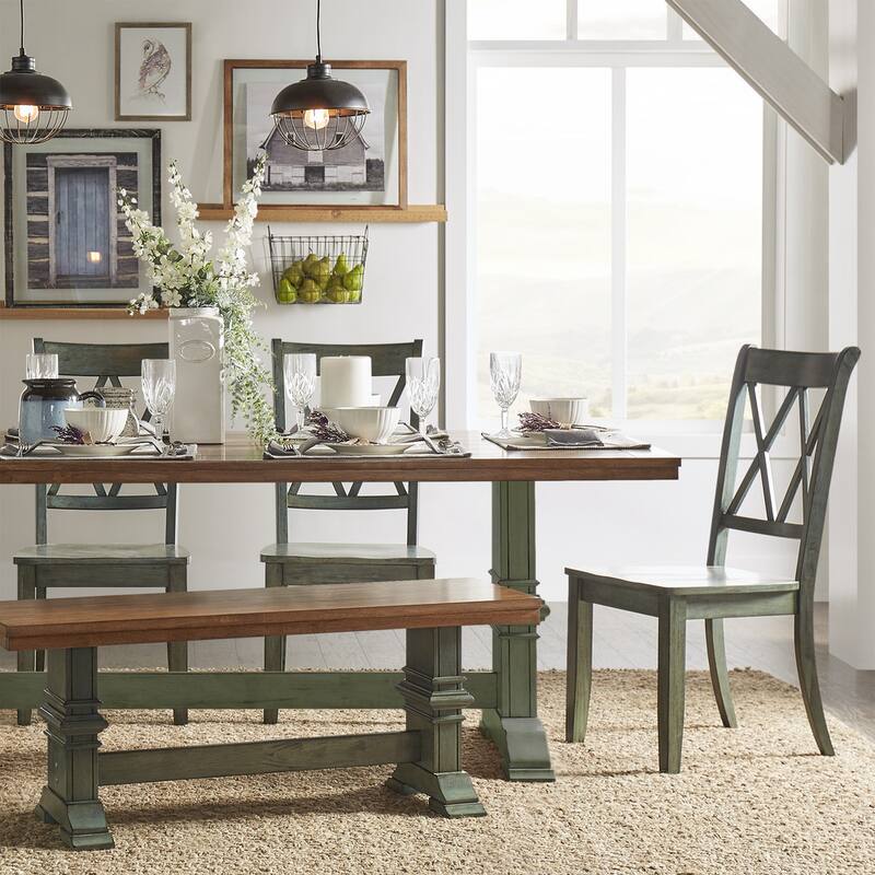 Eleanor Sage Green Farmhouse Trestle Base 6-Piece Dining Set - X Back by iNSPIRE Q Classic