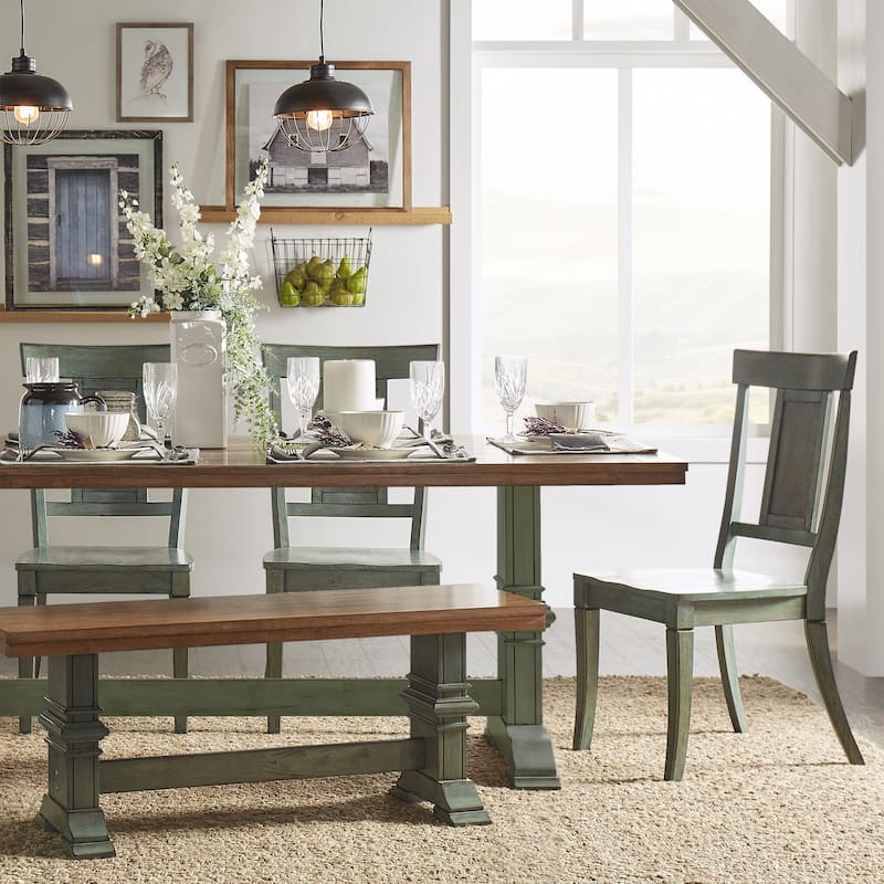 Eleanor Sage Green Farmhouse Trestle Base Panel Back 6-piece Dining Set by iNSPIRE Q Classic