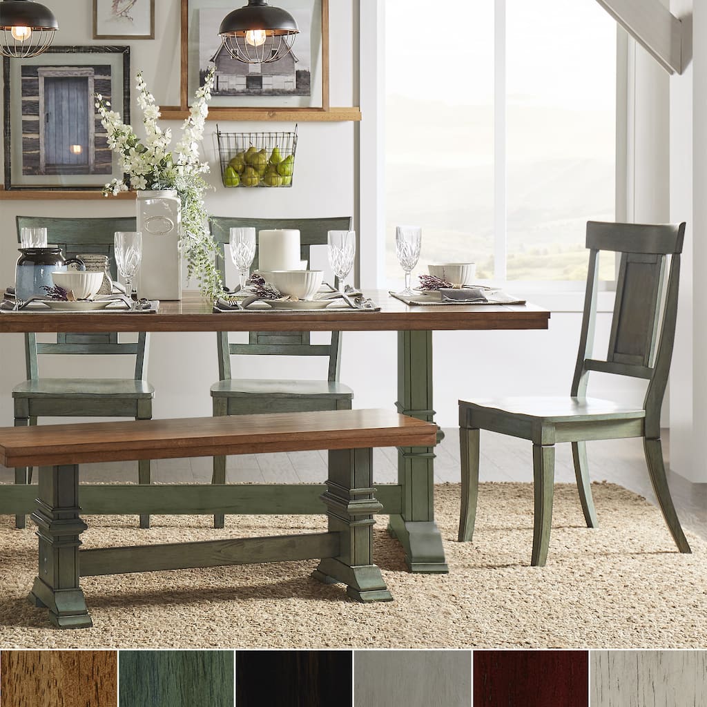Eleanor Sage Green Farmhouse Trestle Base Panel Back 6-piece Dining Set by iNSPIRE Q Classic