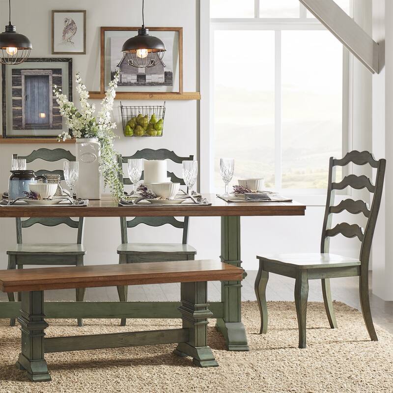 Eleanor Sage Green Farmhouse Trestle Base French Ladder 6-piece Dining Set by iNSPIRE Q Classic