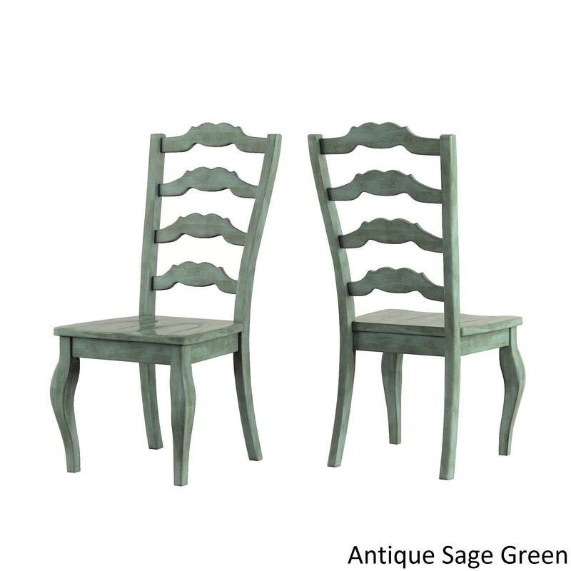 Eleanor Sage Green Farmhouse Trestle Base French Ladder 6-piece Dining Set by iNSPIRE Q Classic - Antique Sage Green Table - Antique Sage Green Chairs and Bench