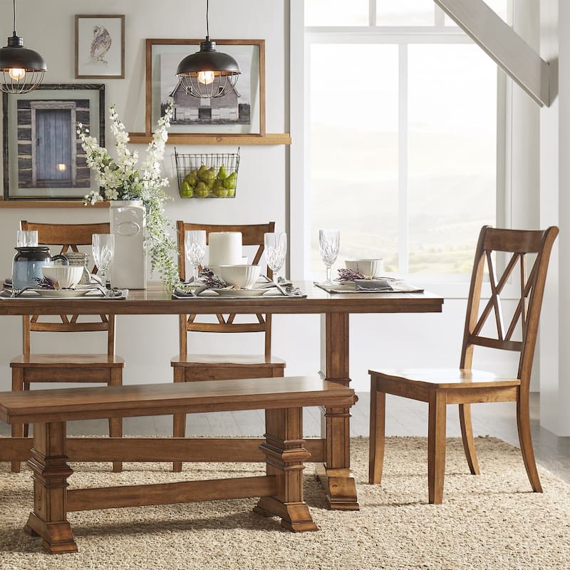 Eleanor Oak Farmhouse Trestle Base 6-Piece Dining Set - X Back by iNSPIRE Q Classic