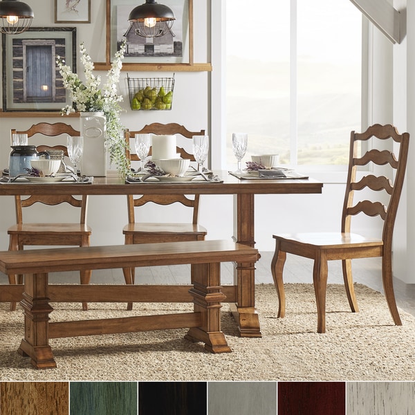 Eleanor Oak Farmhouse Trestle Base 6-Piece Dining Set - French Ladder Back by iNSPIRE Q Classic