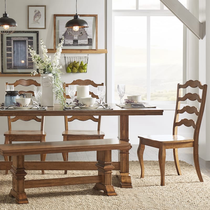 Eleanor Oak Farmhouse Trestle Base 6-Piece Dining Set - French Ladder Back by iNSPIRE Q Classic