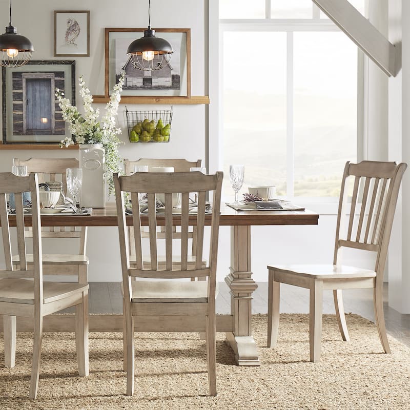 Eleanor Antique White Farmhouse Trestle Base 5-Piece Dining Set - Slat Back by iNSPIRE Q Classic