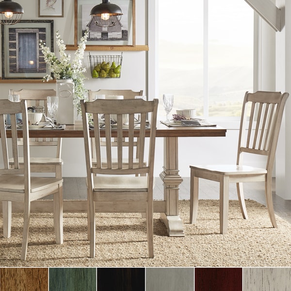 Eleanor Antique White Farmhouse Trestle Base 5-Piece Dining Set - Slat Back by iNSPIRE Q Classic
