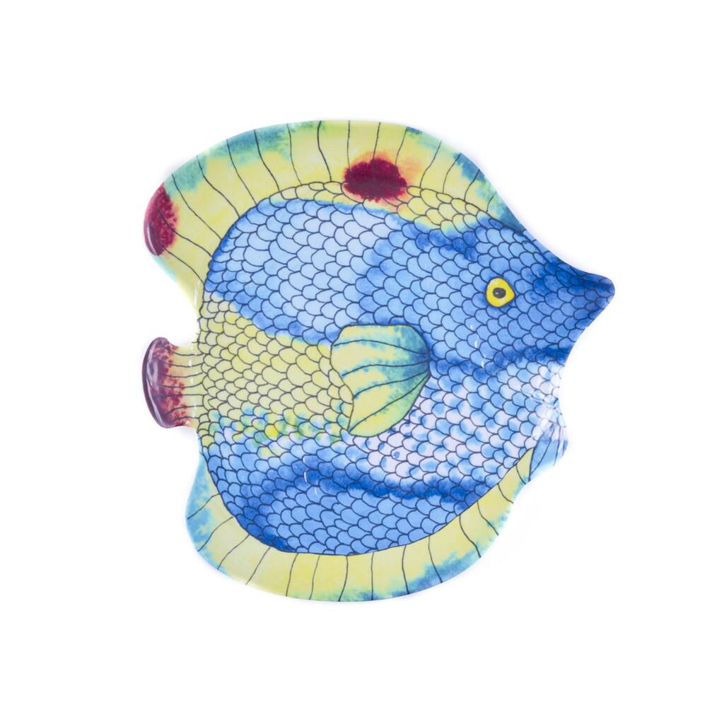 Handmade Melamine Swimmingly Fish Blue 4-piece Assorted Salad Plates (Philippines)