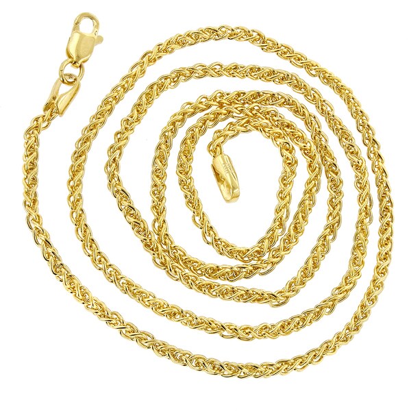 14K Yellow Gold 1mm Round Wheat Chain Necklace Lobster Clasp