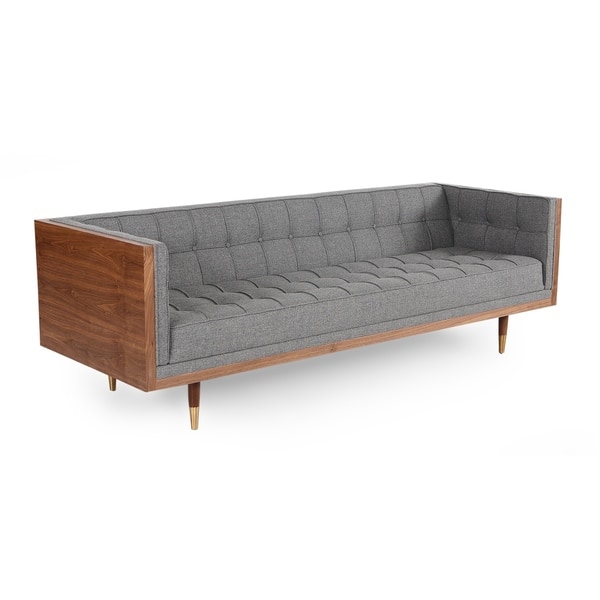 Kardiel Woodrow Mid-Century Modern Box Loveseat Atomic Moss Twill//Walnut