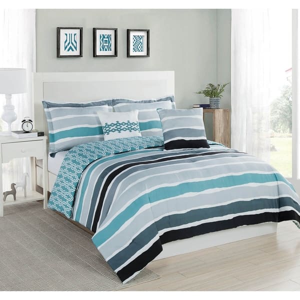 Shop Studio 17 Tie Dye Stripe Comforter Set Aqua Ivory