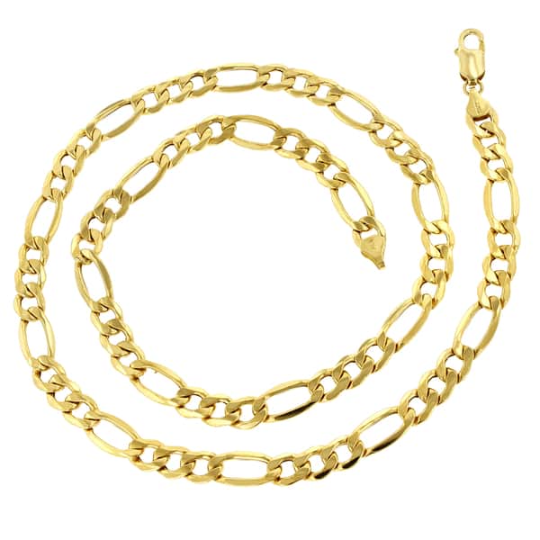 BH 5 STAR 14kt Yellow Gold Diamond Cut Alternate 3+1 Figaro Lite Chain with Lobster Clasp 20, 3.5 mm 