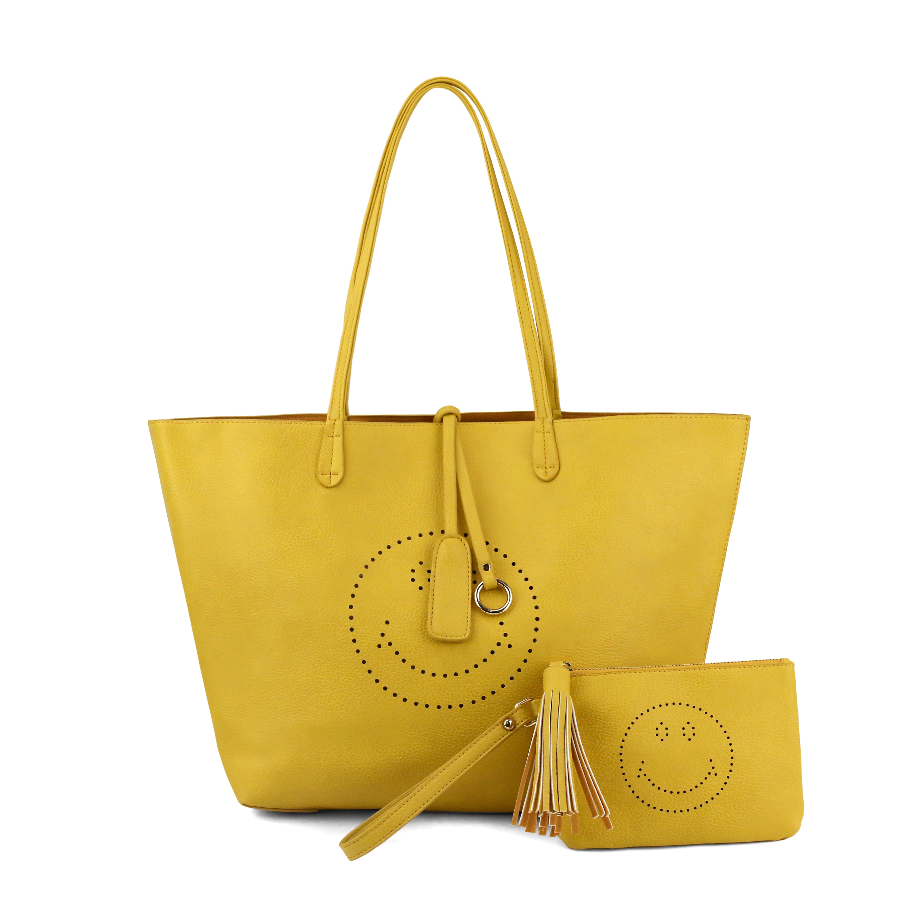 Olivia Miller Farrah Smiley Emoji Perforated Tote Bag And Wristlet Olivia Miller Farrah Smiley Emoji Perforated Tote Bag And Wristlet