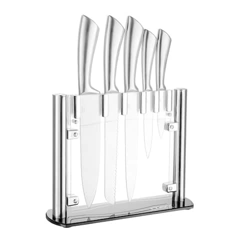 Cheer Collection 6pc Stainless Steel Kitchen Knife Set with Acrylic Stand