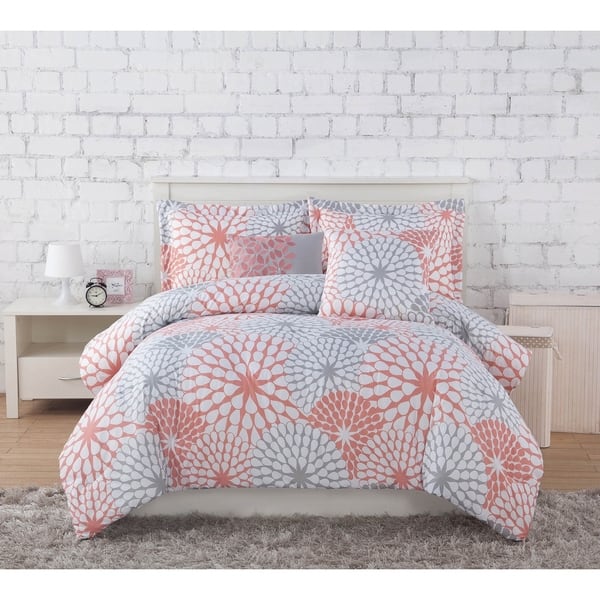 coral and grey nursery bedding