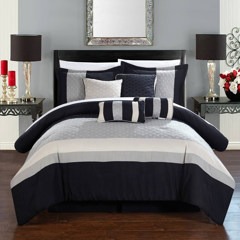 Chic Home 12-Piece Delmonte Black and Grey Comforter Set