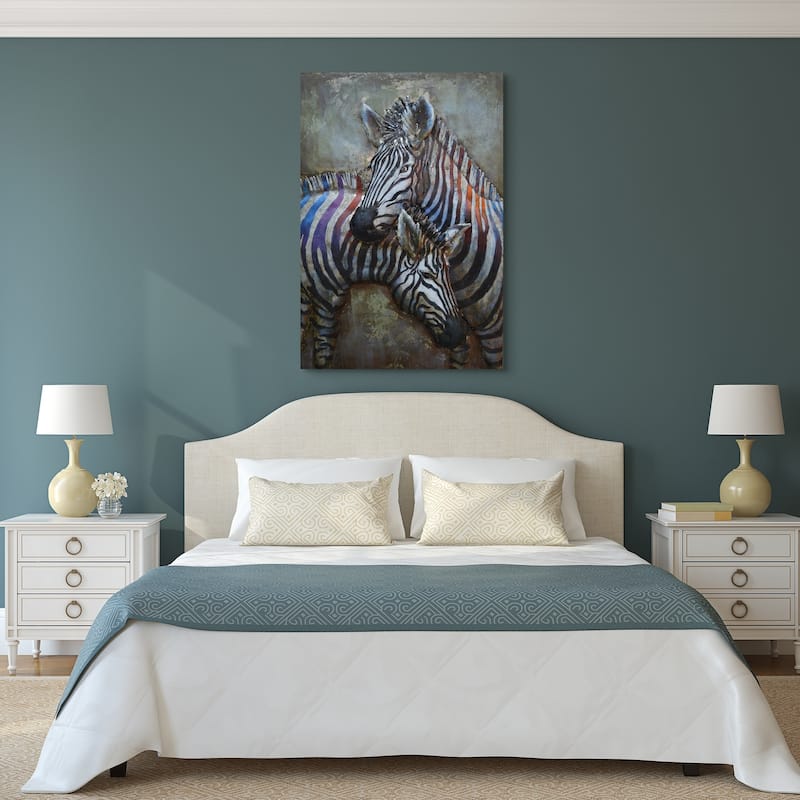"Zebras" Mixed Media Iron Hand Painted Dimensional Wall Décor Bed
