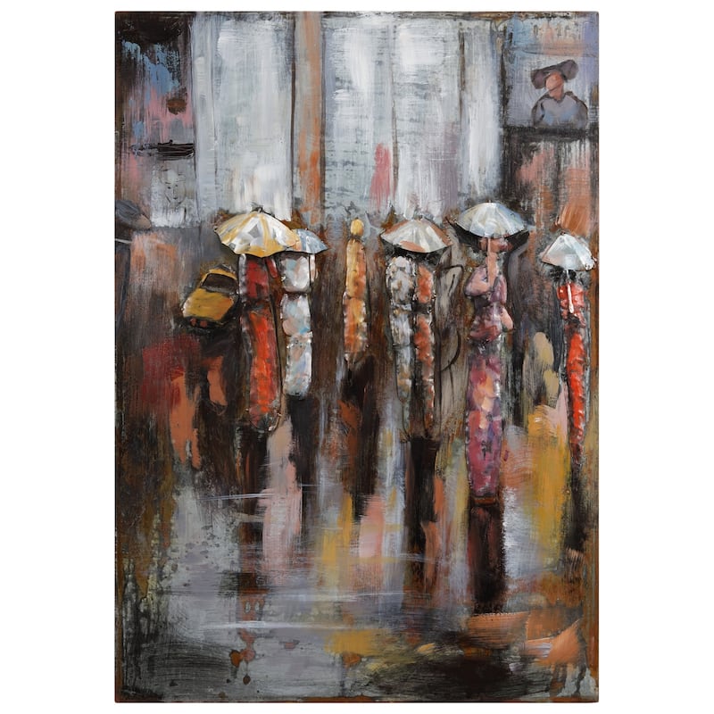 "Paris Rain" Wall Sculpture Mixed Media Iron Hand Painted Dimensional Wall Art