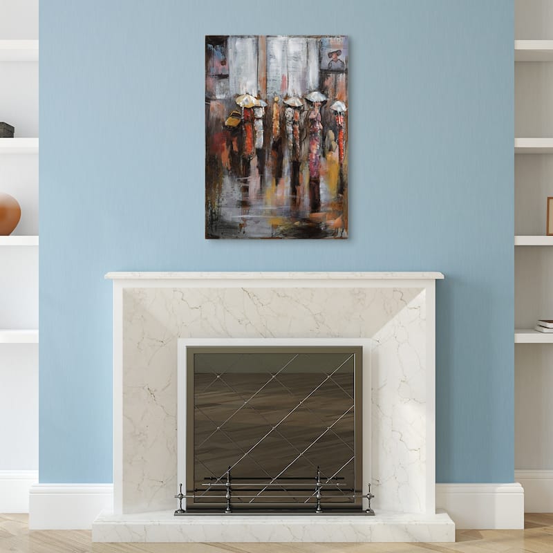 "Paris Rain" Wall Sculpture Mixed Media Iron Hand Painted Dimensional Wall Art
