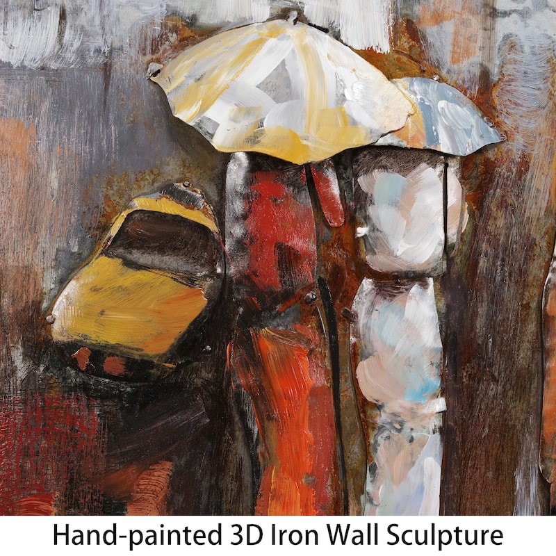 "Paris Rain" Wall Sculpture Mixed Media Iron Hand Painted Dimensional Wall Art
