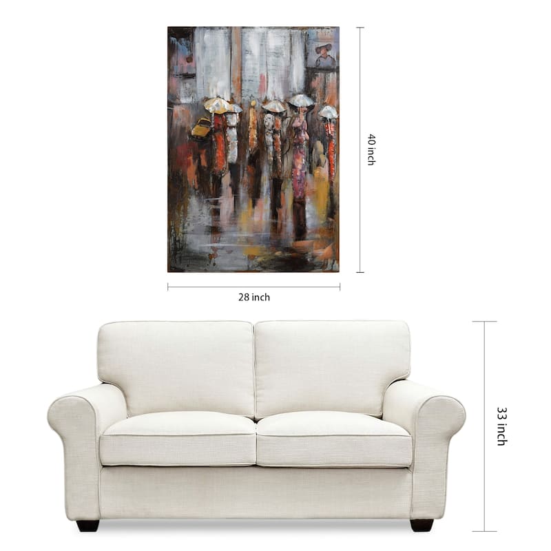 "Paris Rain" Wall Sculpture Mixed Media Iron Hand Painted Dimensional Wall Art