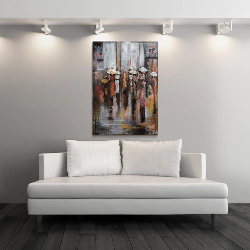 "Paris Rain" Wall Sculpture Mixed Media Iron Hand Painted Dimensional Wall Art