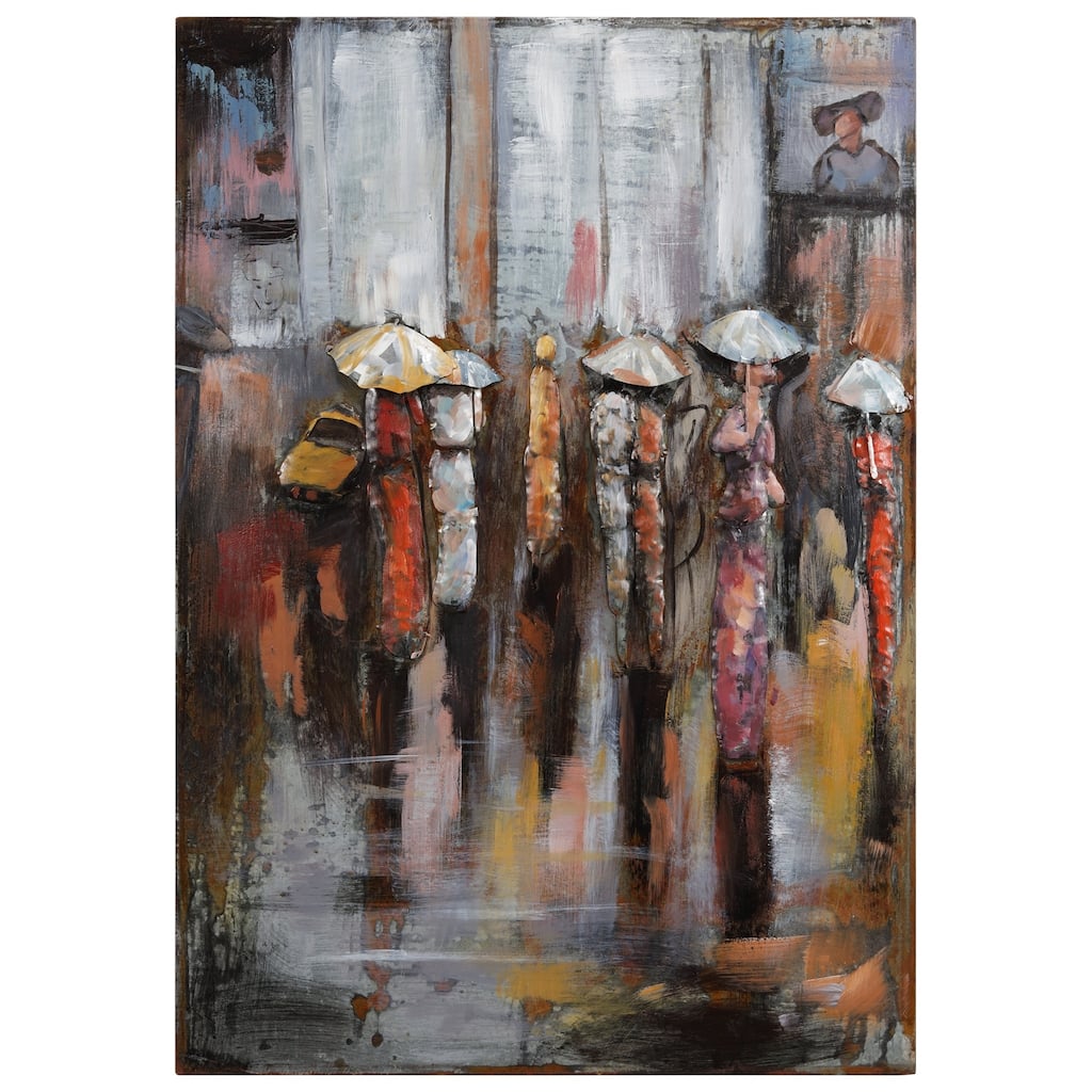 "Paris Rain" Wall Sculpture Mixed Media Iron Hand Painted Dimensional Wall Art