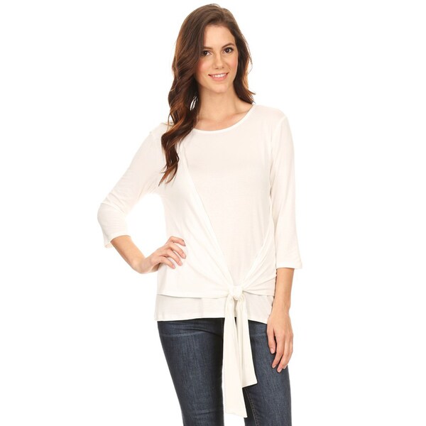 Women's Solid Color Tunic with Layered Wrap Waist Tie