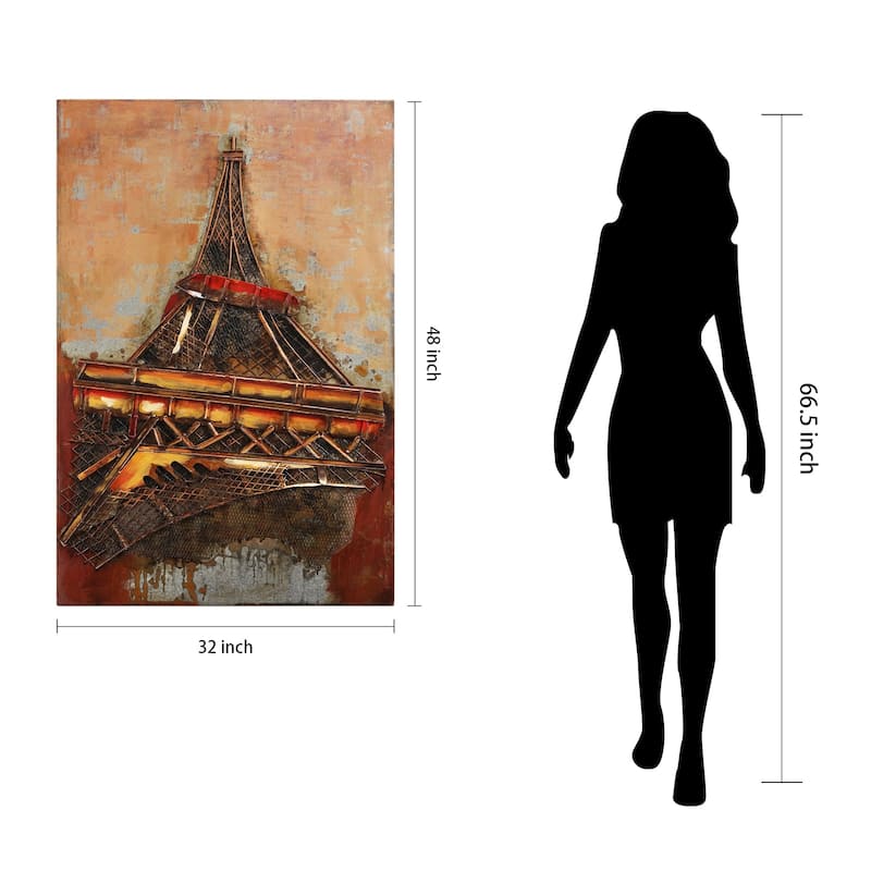 "Eiffel Tower I" Mixed Media Iron Hand Painted 3D Wall Decor